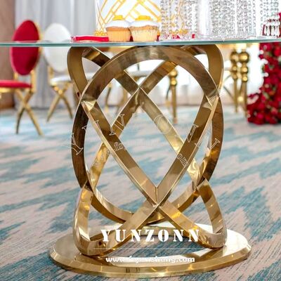 Harga bagus Furnitur Rumah Modern untuk Makan Emas Baja Rinsless Infinity Base Pameran Pernikahan Meja Kue untuk Perjamuan & Acara Pesta on line