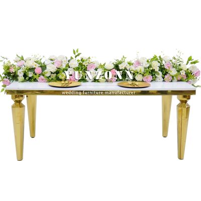 Harga bagus Meja makan persegi panjang modern Venus Emas dengan atas kaca transparan dan rangka baja tahan karat untuk acara dan pesta on line