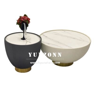 Harga bagus Meja Kopi Bulat Putih Terlaris dengan Desain Lempengan Batu untuk Ruang Tamu atau Penggunaan Hotel on line