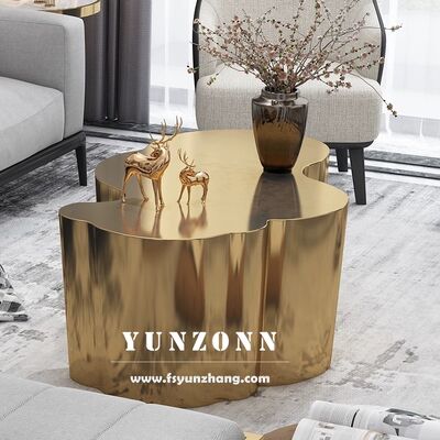 Harga bagus YunZonn Modern Gold Mirror Stainless Steel Meja Kopi Gaya Irregular untuk ruang tamu Dining Hotel Villa Apartemen Penggunaan on line