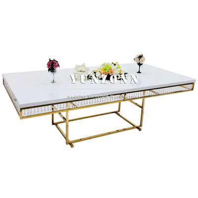 Harga bagus Yunzhang Furniture Emas stainless steel Crystal Banket Meja makan Meja pernikahan mewah dan kursi untuk dijual on line