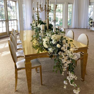 Harga bagus Meja makan modern dengan dasar stainless steel tempered kaca atas untuk rumah restoran hotel outdoor terbuat dari logam marmer on line