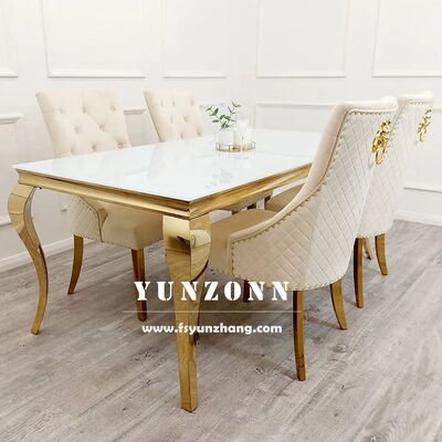 Harga bagus Set Meja Makan Marmer Modern Yunzhang 6 Seater dengan Stainless Steel dan Kaca untuk Hotel Acara on line