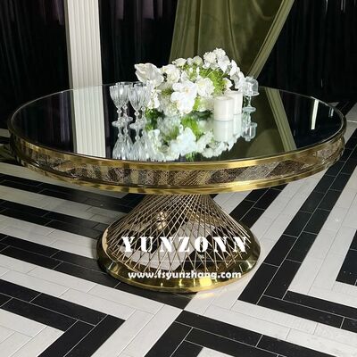 Harga bagus Meja Makan Stainless Steel Modern dengan Kaca Tempered dan Alas Logam untuk Acara Luar Ruangan untuk Hotel dan Pernikahan on line