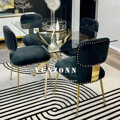 Harga bagus Harper Tufted Black Velvet Dining Chair dengan Frame Chrome Stainless Steel untuk Hotel Ruang Tinggal Villa on line
