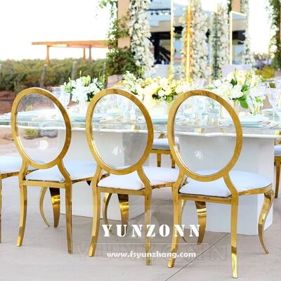 Harga bagus Kursi Kulit Bentuk O Modern Mewah Akrilik Emas Transparan Bundar Belakang untuk Ruang Makan Hotel on line