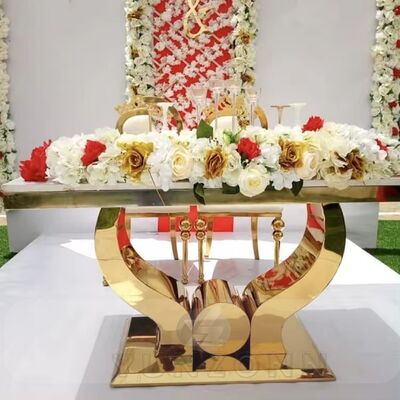 Harga bagus Perabotan Meja Pernikahan Modern Stainless Steel Emas untuk Acara Perjamuan Hotel Pesta Ruang Tamu Ruang Makan Penggunaan Luar Ruangan on line