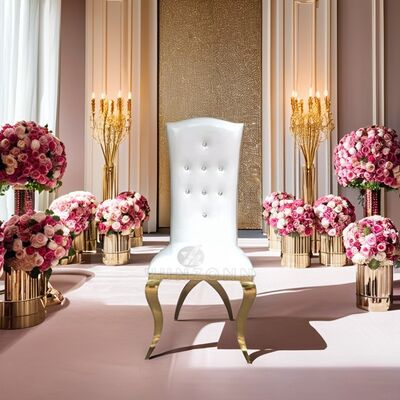 Harga bagus Luxury High Backrest Dining Throne in Gold Stainless Steel Cross Legs for Outdoor Living Room Hotel dan Pernikahan on line