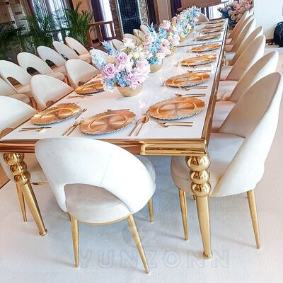 Harga bagus Luxury Golden Stainless Steel Leg Beige Open Back Chair untuk Pernikahan Acara Perjamuan luar ruangan untuk ruang tamu Apartemen Villa on line
