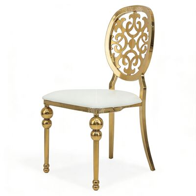 Harga bagus Kursi Makan Mewah Eropa Desain Modern Stainless Steel Kulit PU Bahan Tahan Lama untuk Perjamuan Luar Ruangan Restoran on line