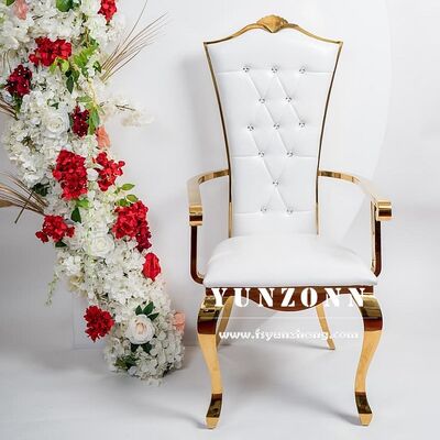 Harga bagus Elite Gold Throne Chair Dengan Armrest Baja Rinsing Modern Velvet Kulit Kursi Acara Pernikahan Pesta Hotel Villa on line
