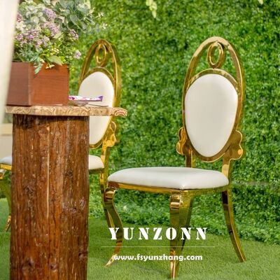 Harga bagus Kursi Makan Pernikahan Oval Emas Modern Grosir Furnitur Stainless Steel untuk Perjamuan dan Hotel on line