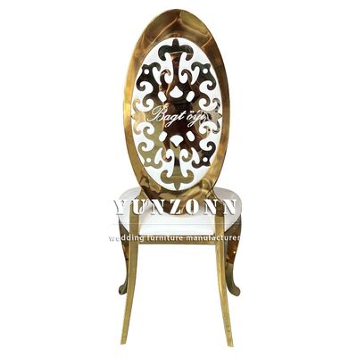 Harga bagus Luxury Royal dan Modern Gold Hotel Chairs dengan Pattern Ukiran Khusus Material Baja Ringan untuk Wedding Dining Chair on line