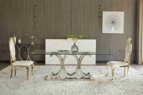 Harga bagus Meja Makan SS 10 Kursi Modern Dengan Kaca Tempered yang Dapat Dilepas on line