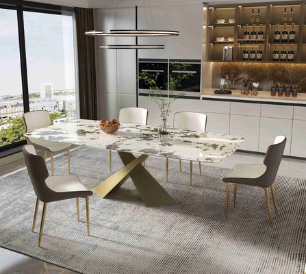 Harga bagus Bright Rock Board Set Meja Makan Apartemen Kecil Kursi Nordic Modern Light Luxury Bronze Dining Room Set on line